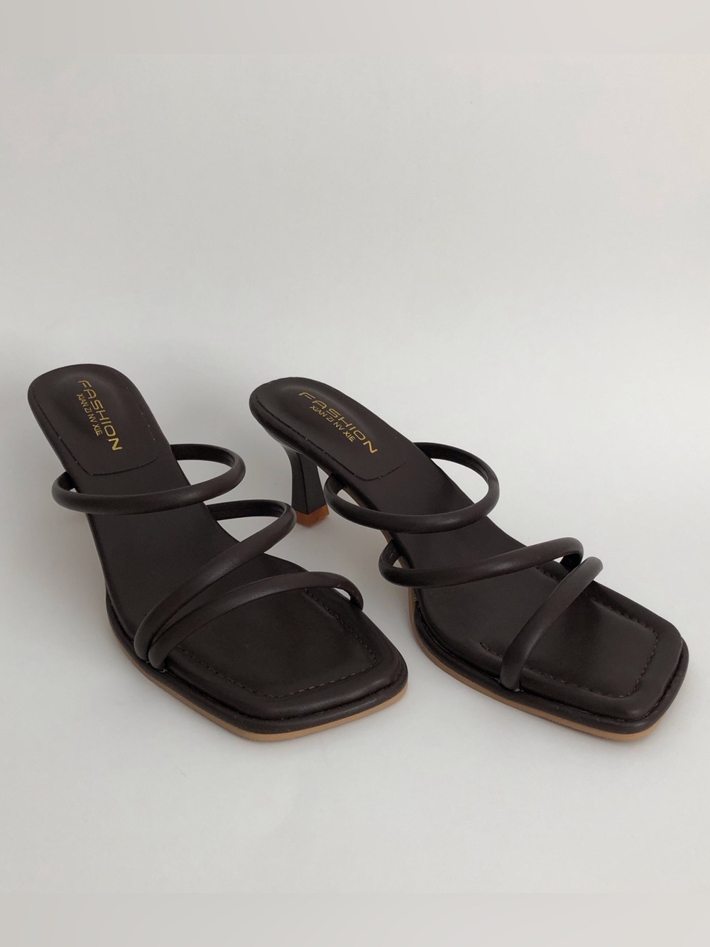 Elegant Dark Brown Strappy Kitten Heel Sandals